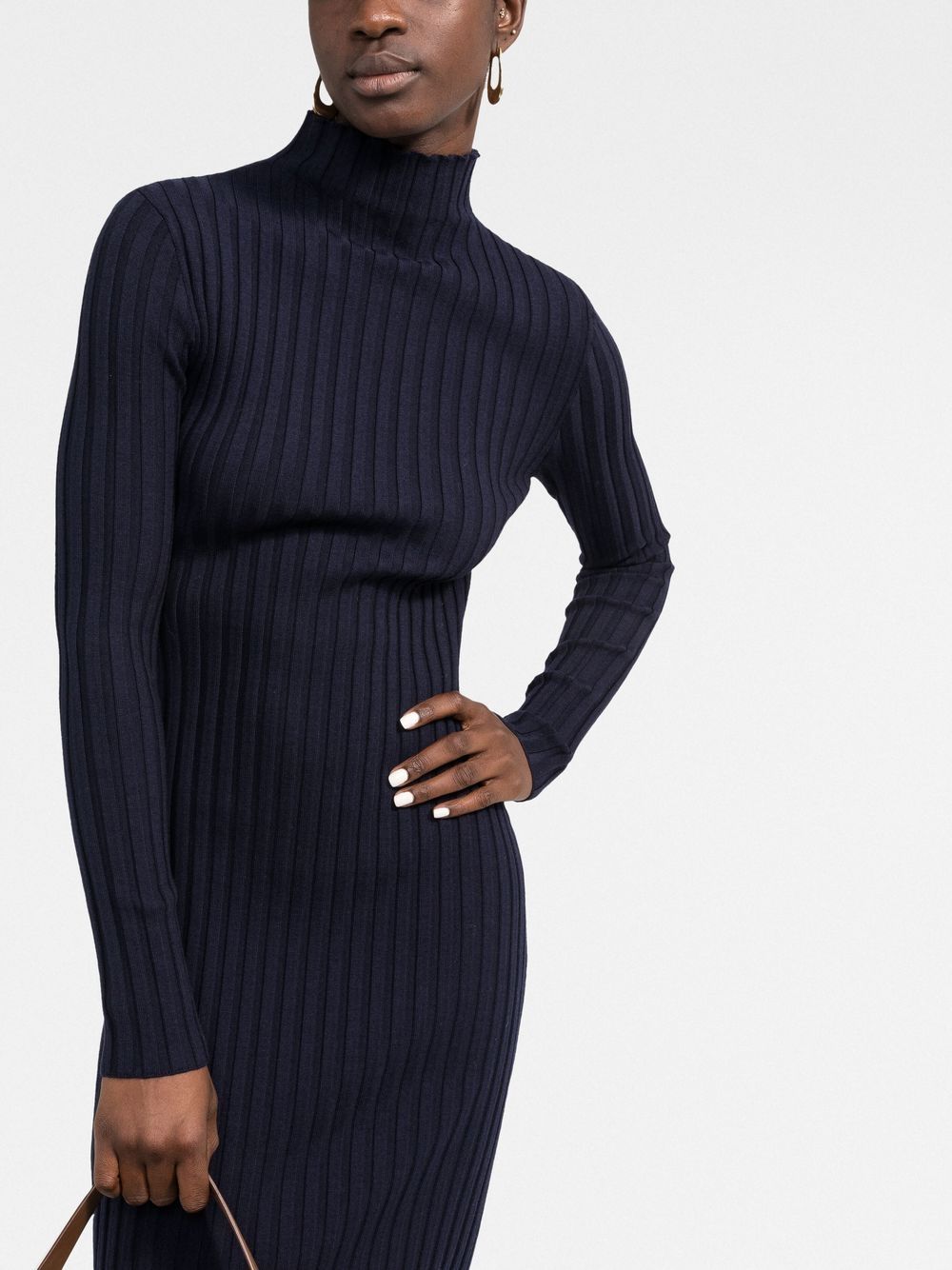 Shop There Was One Mock-neck Ribbed-knit Dress In Blue