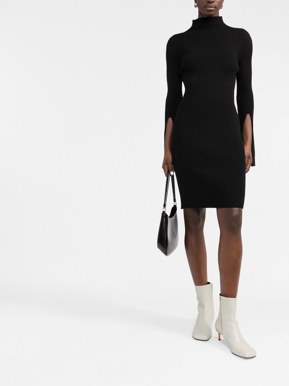 Shop There Was One Mock-neck Ribbed Dress In Black