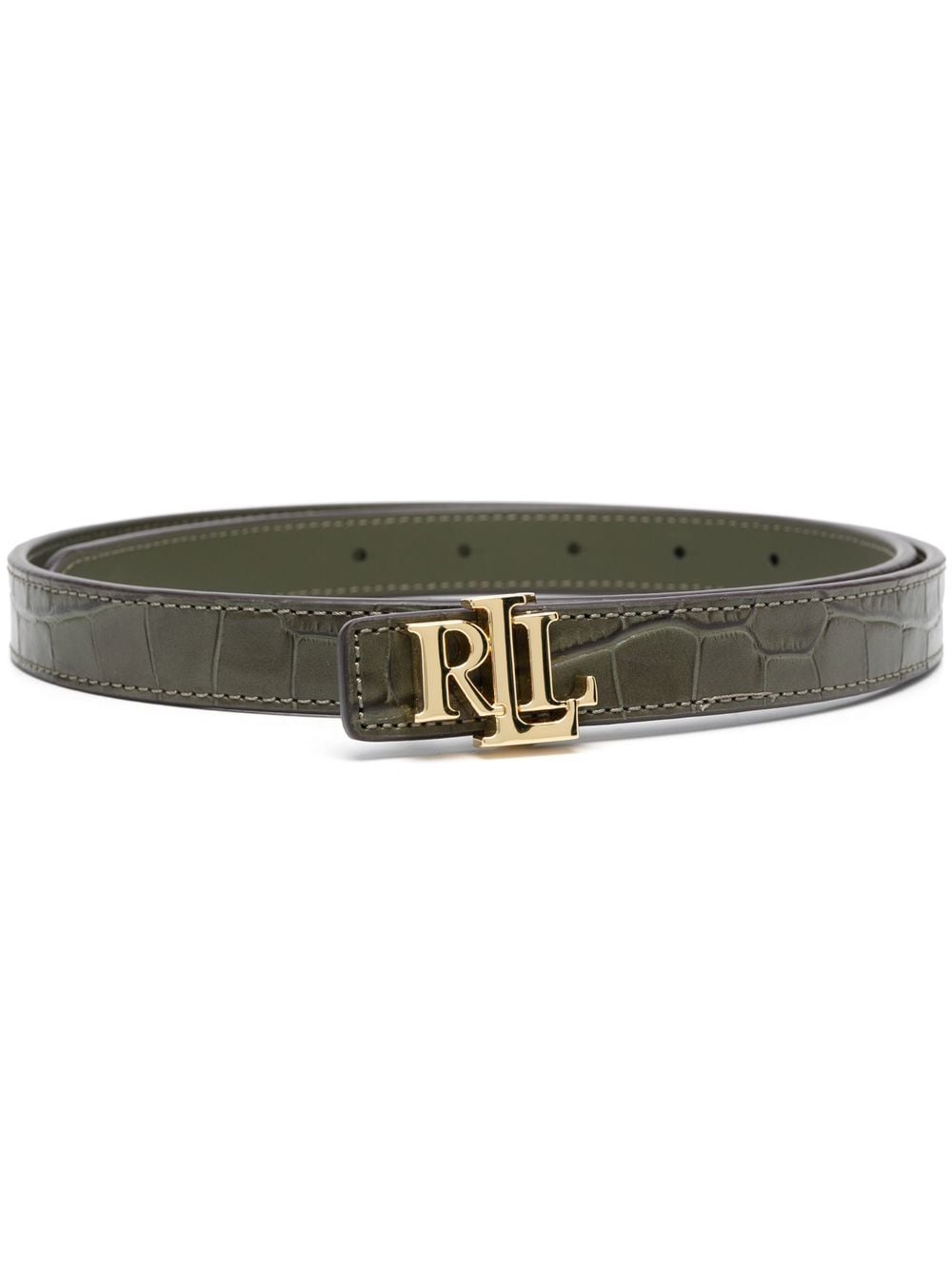 Lauren Ralph Lauren Croco-embossed Leather Belt In 绿色