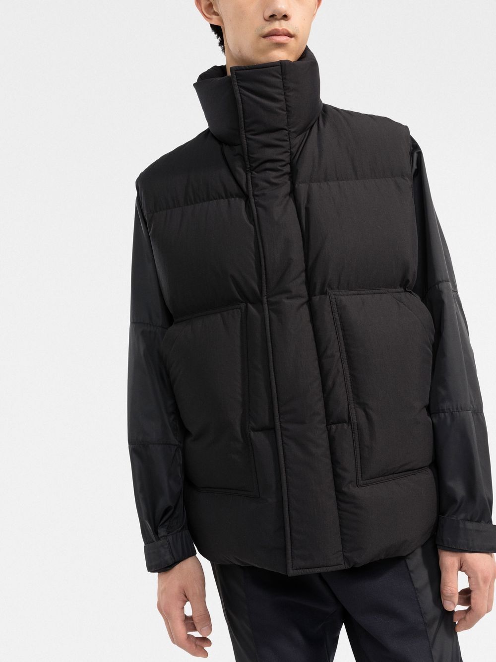 Shop There Was One Zip-up Logo-print Puffer Vest In Black