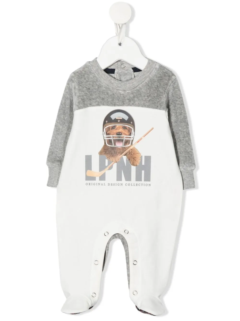 

Lapin House logo-print panelled babygrow - White