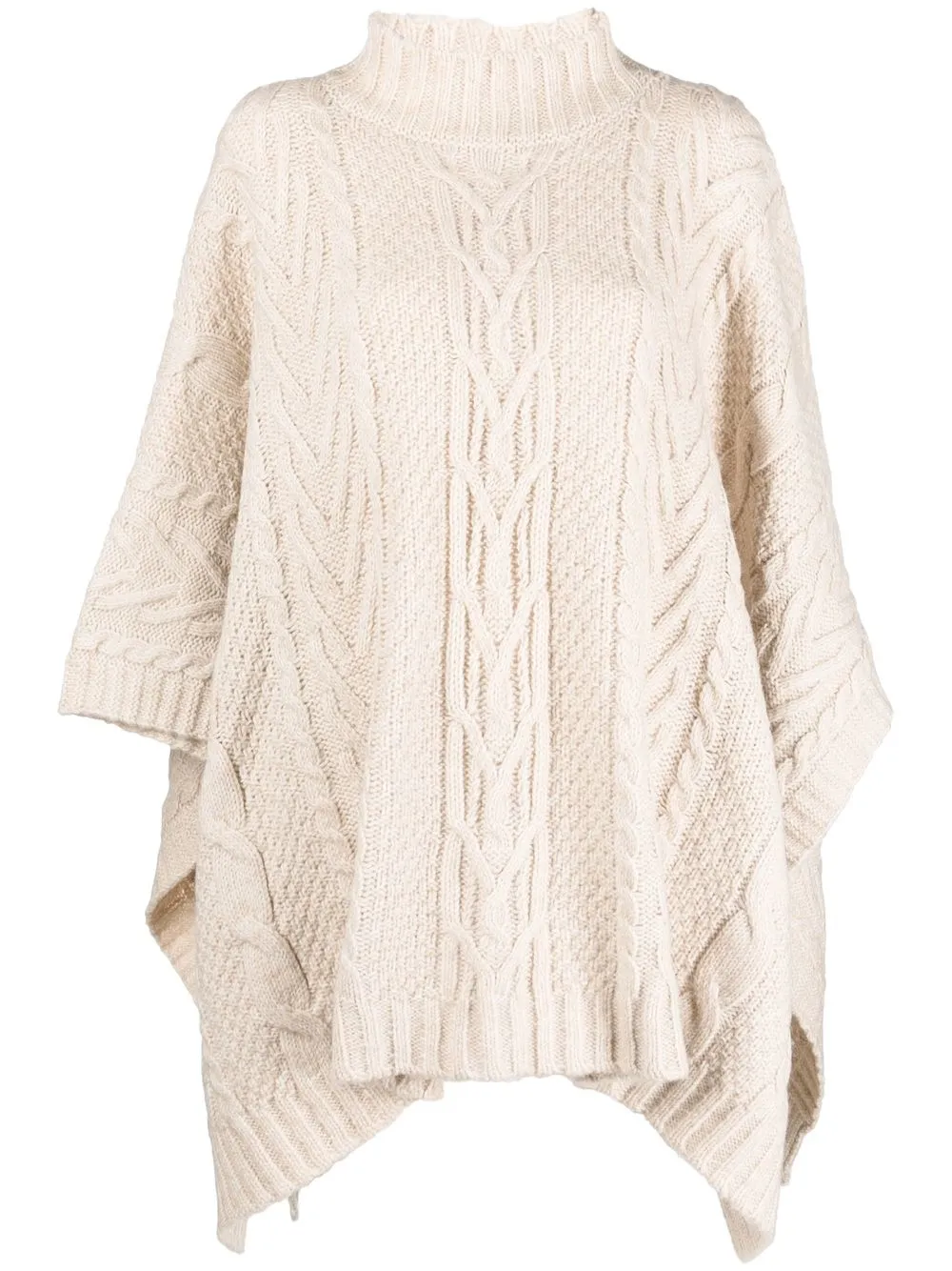 Lauren Ralph Lauren Cable-knit High-neck Poncho In Neutrals | ModeSens