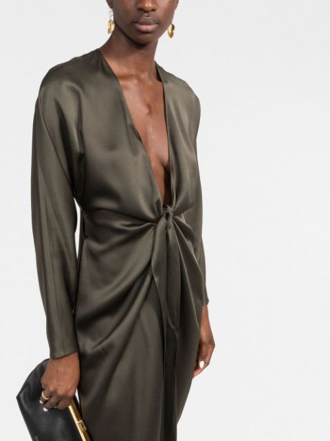 V-neck satin midi dress