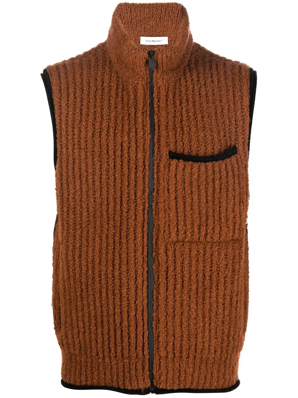 Shop There Was One High-neck Ribbed Bouclé Zip-up Vest In Brown