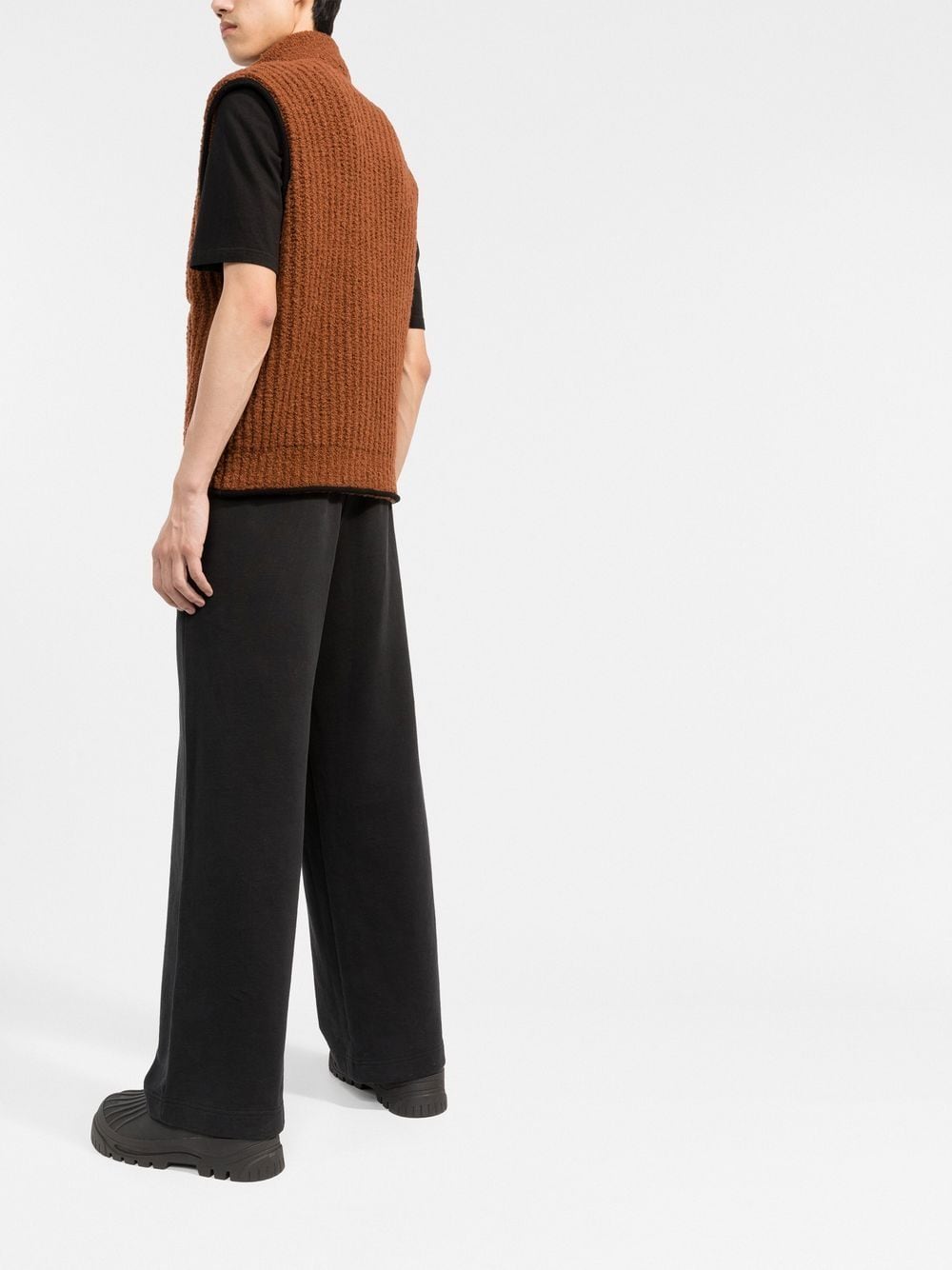 Shop There Was One High-neck Ribbed Bouclé Zip-up Vest In Brown