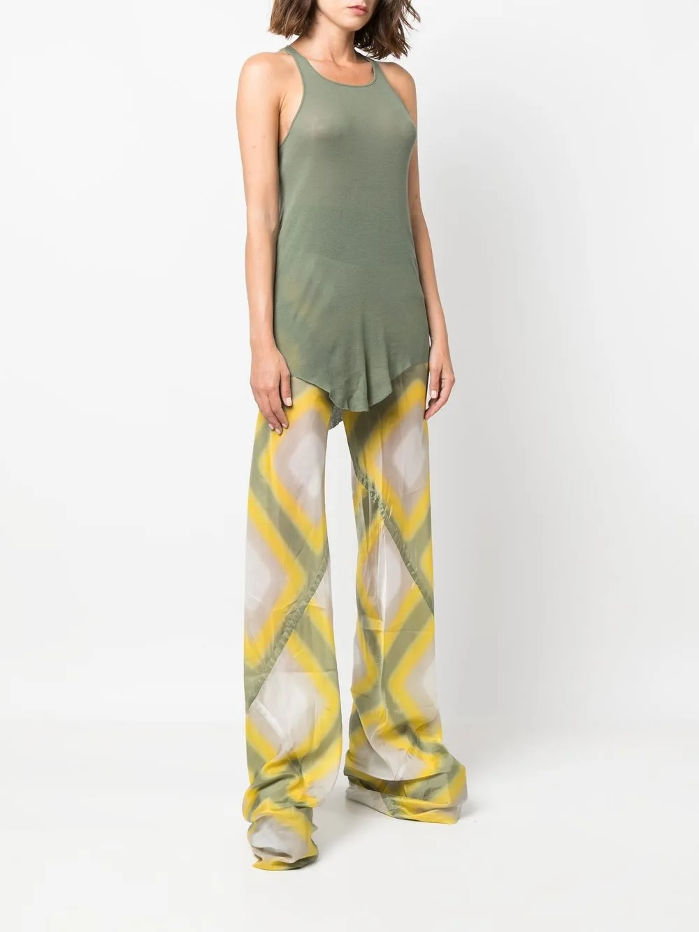 Rick Owens Raw-hem Organic Cotton Tank Top In Green