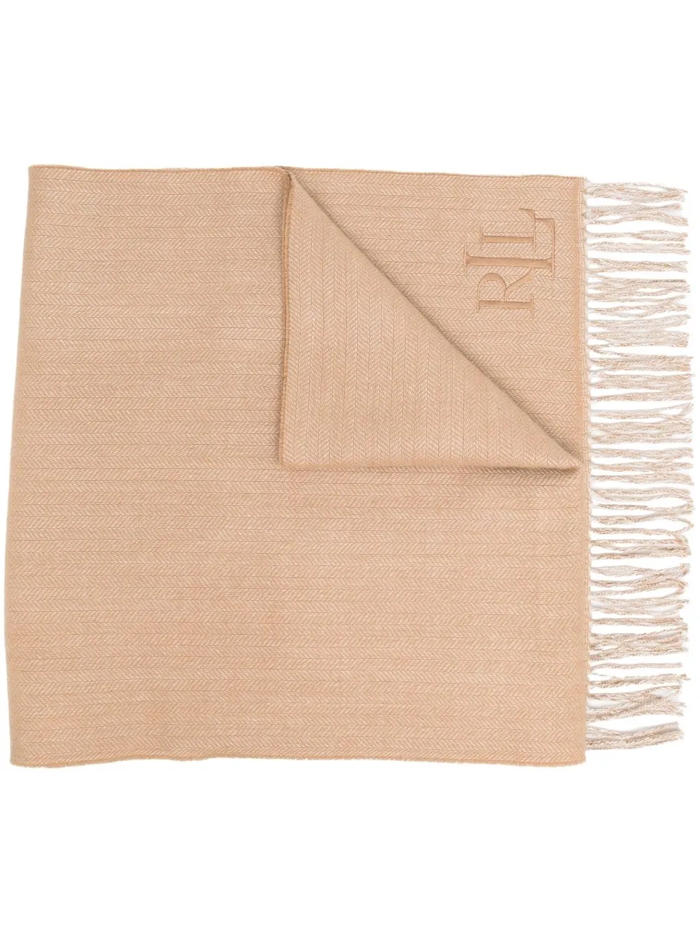 

Lauren Ralph Lauren logo-embroidered fringed-edge scarf - Neutrals