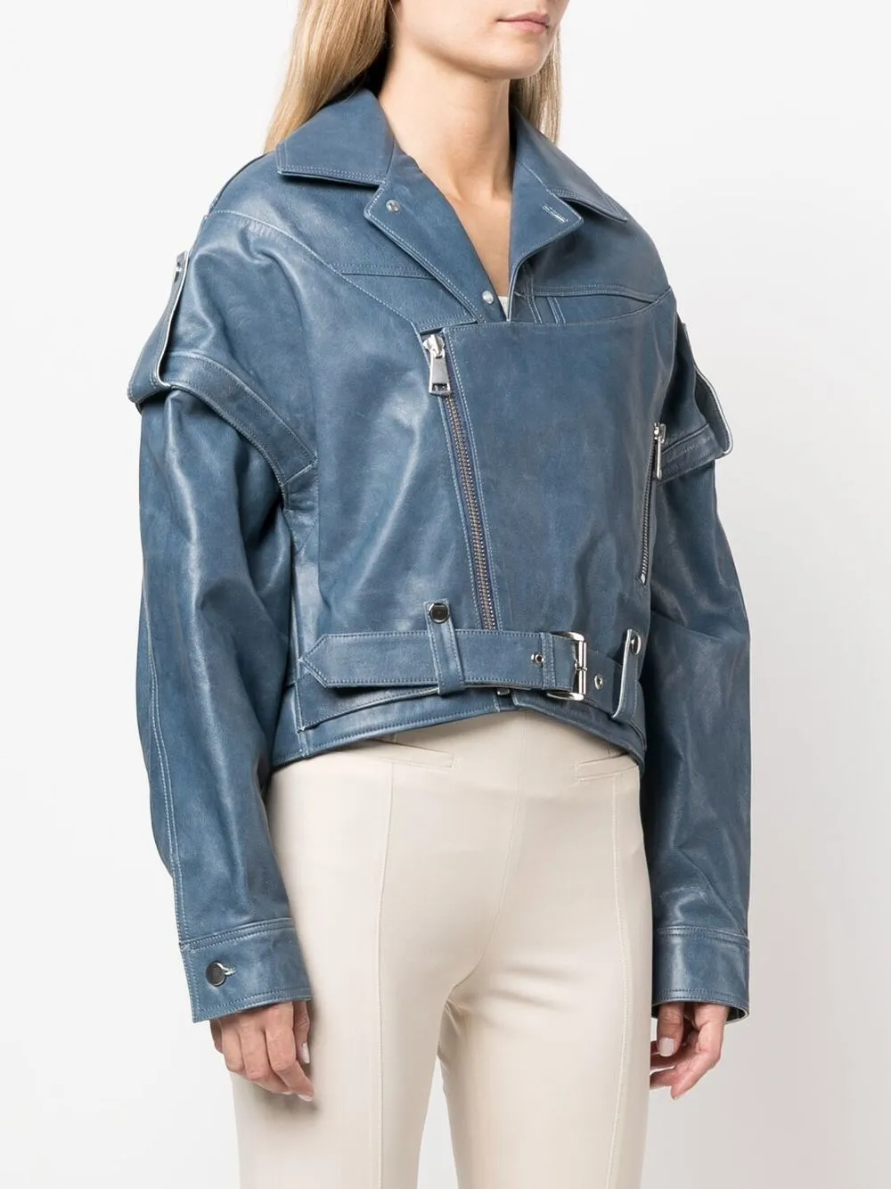  Manokhi Klassische Lederjacke   Blau 