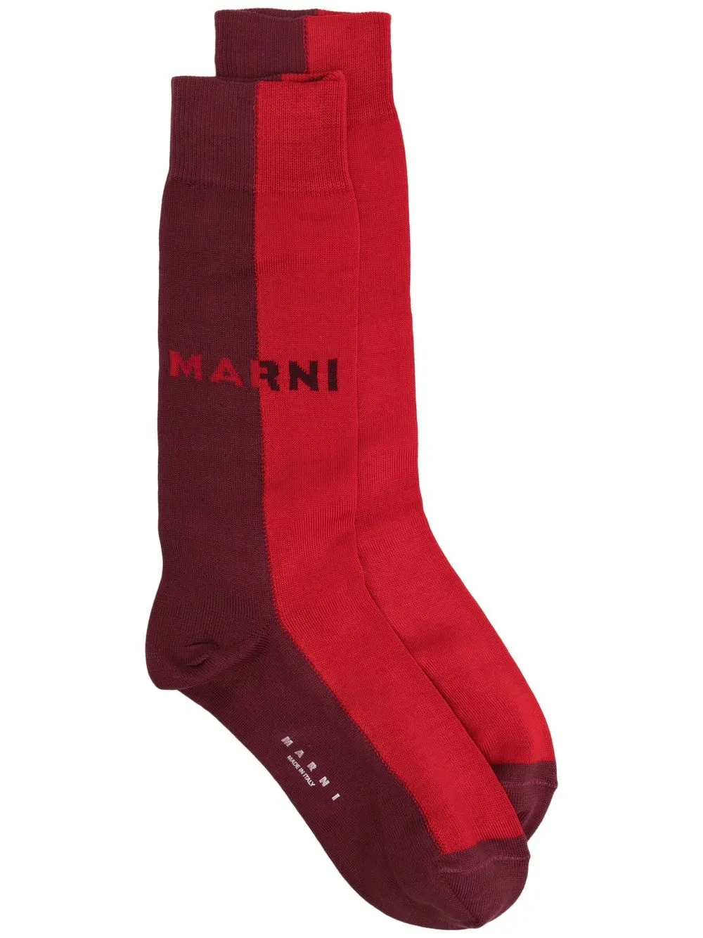 Marni Two-tone Logo-intarsia Socks In Red | ModeSens