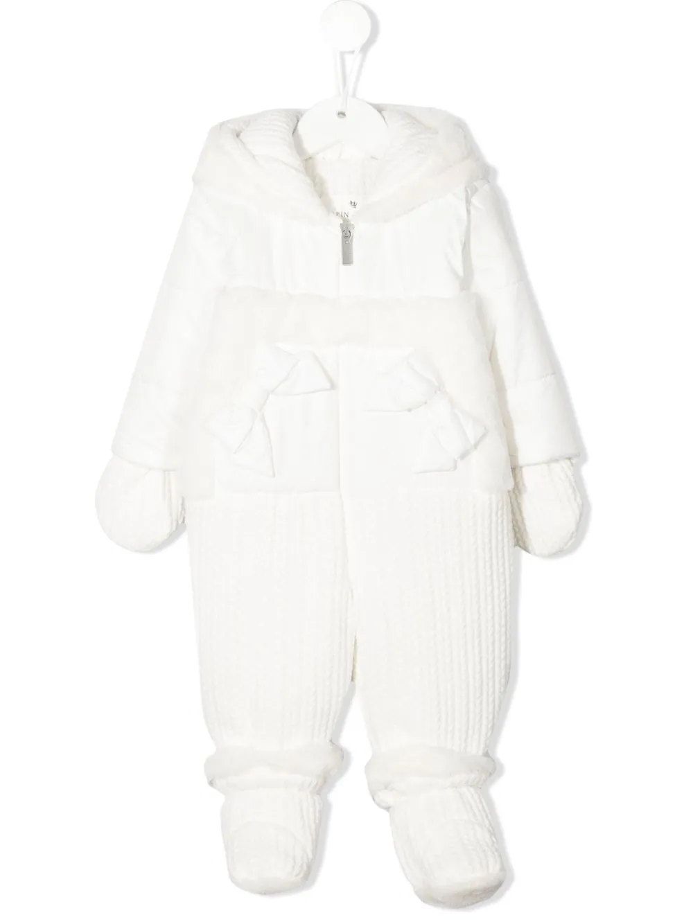 

Lapin House zipped-up hooded knit suit - White