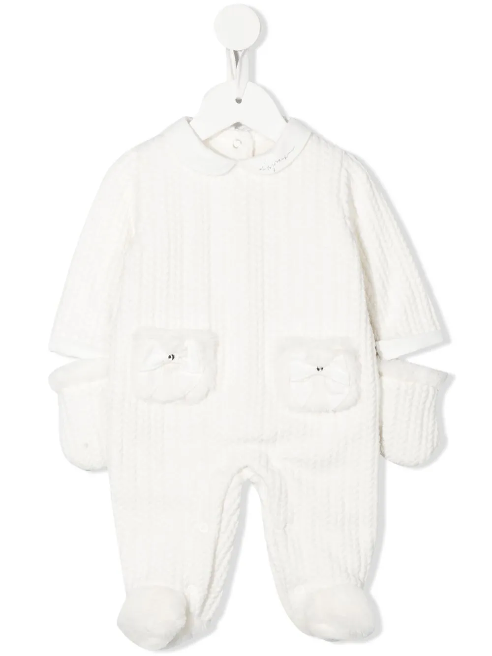 

Lapin House detachable-glove knit babygrow - White