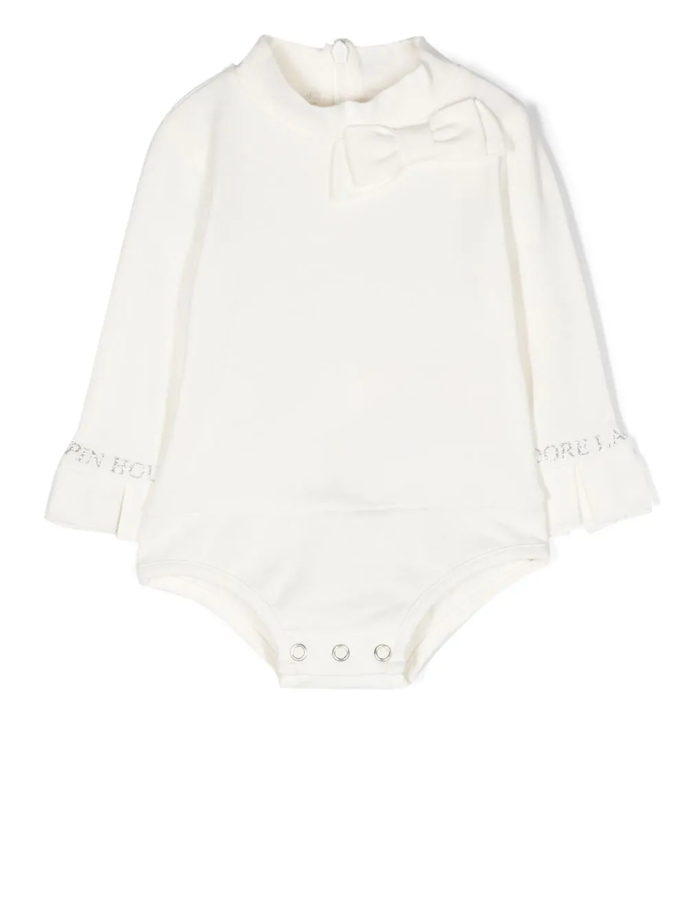 

Lapin House bow-detail glitter-logo bodysuit - White