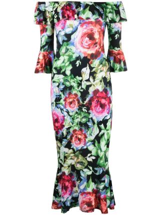 Floral fishtail midi outlet dress