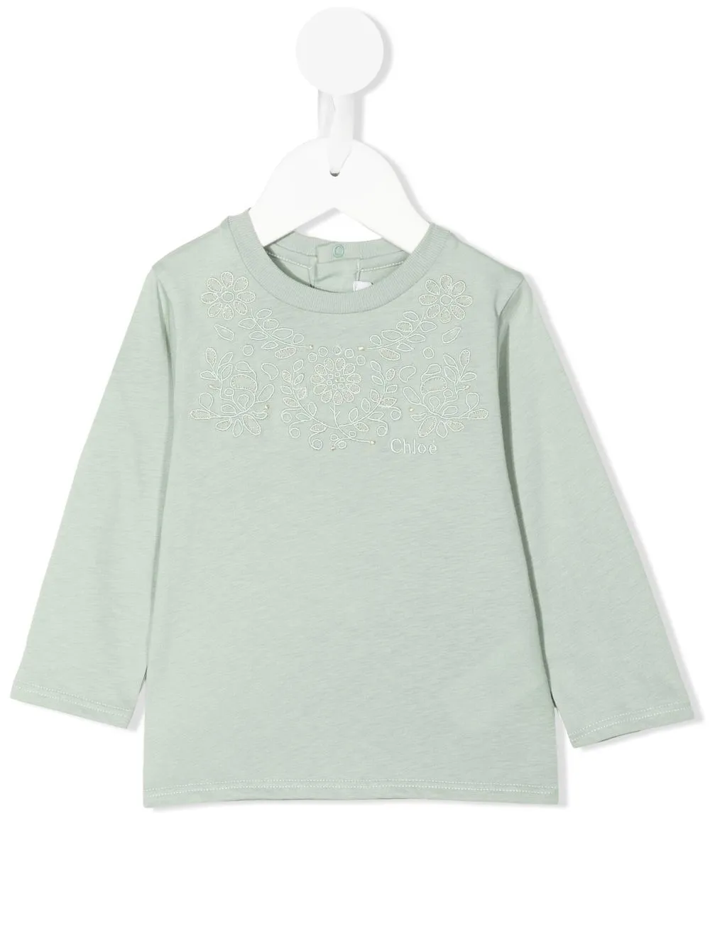 

Chloé Kids long-sleeve floral-embroidered T-shirt - Green