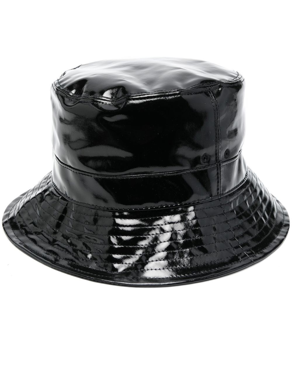 black patent bucket hat