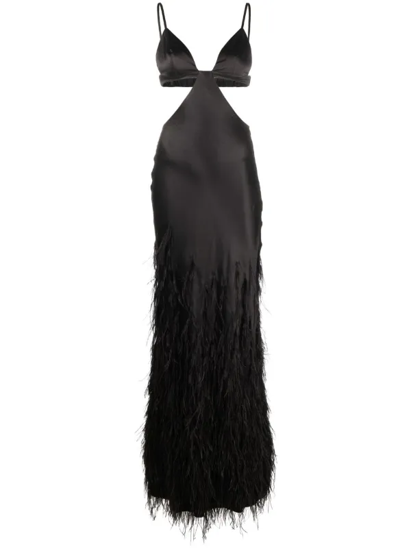 Cult Gaia cutout-detail feather-trimmed long dress - Black Cult Gaia cutout-detail feather-trimmed long dress - Black