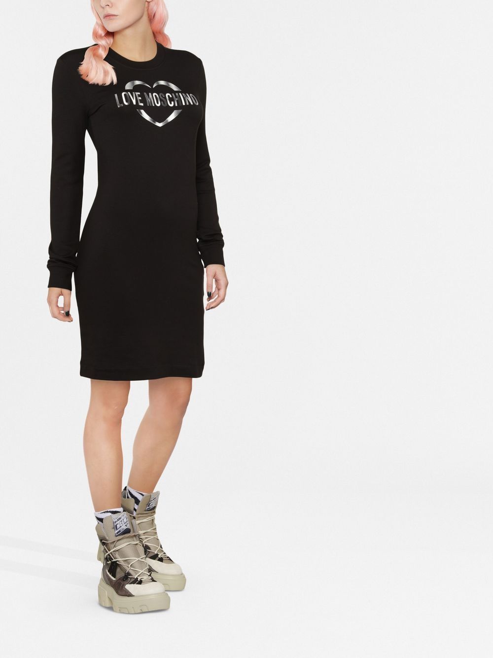 Shop Love Moschino Logo-print Sweatshirt Dress In Black