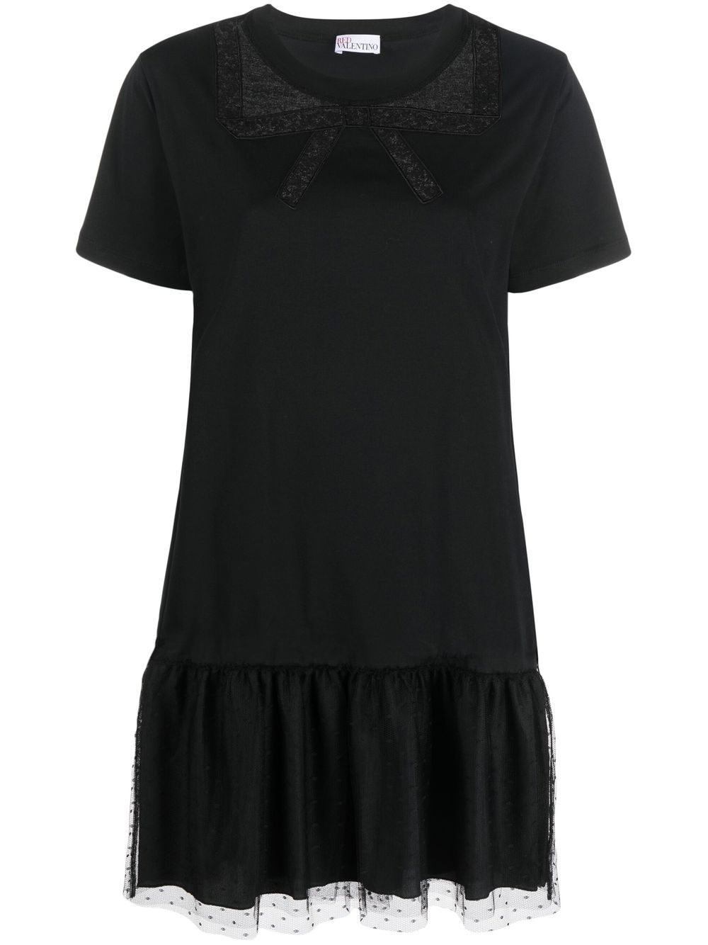 Red Valentino Tulle-detail T-shirt Dress In Schwarz