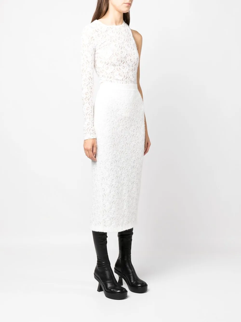 Anouki Floral-lace Pencil Skirt In White