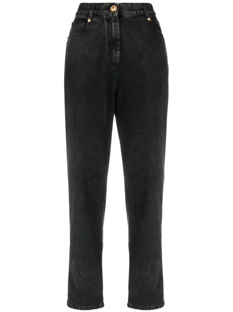 high-waisted slim-cut jeans