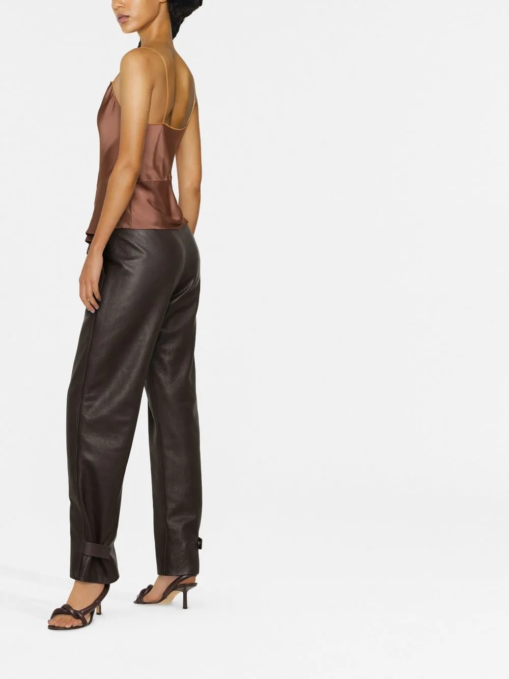 Helmut Lang Asymmetric Draped Satin Top | Brown | FARFETCH