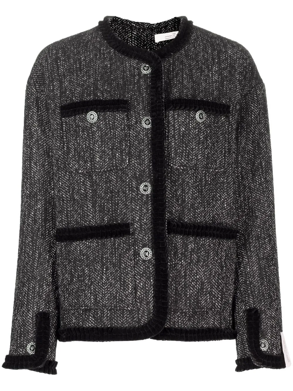 

Rokh embossed-button detail tweed jacket - Black