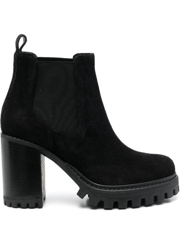 black suede chunky ankle boots