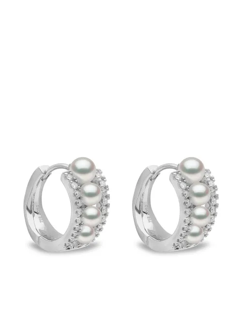 Boucles d'oreilles Eclipse en or blanc 18ct serties de perles d'Akoya et de diamants - Yoko London - Modalova