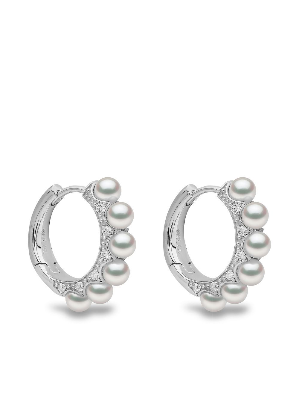 Yoko London 18kt white Eclipse Akoya pearl and diamond hoop earrings - Silver