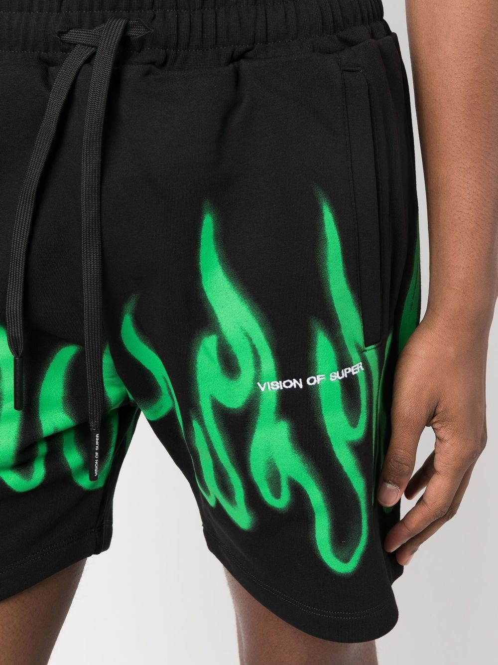 Shop Vision Of Super Logo-embroidered Flame Track Shorts In Schwarz