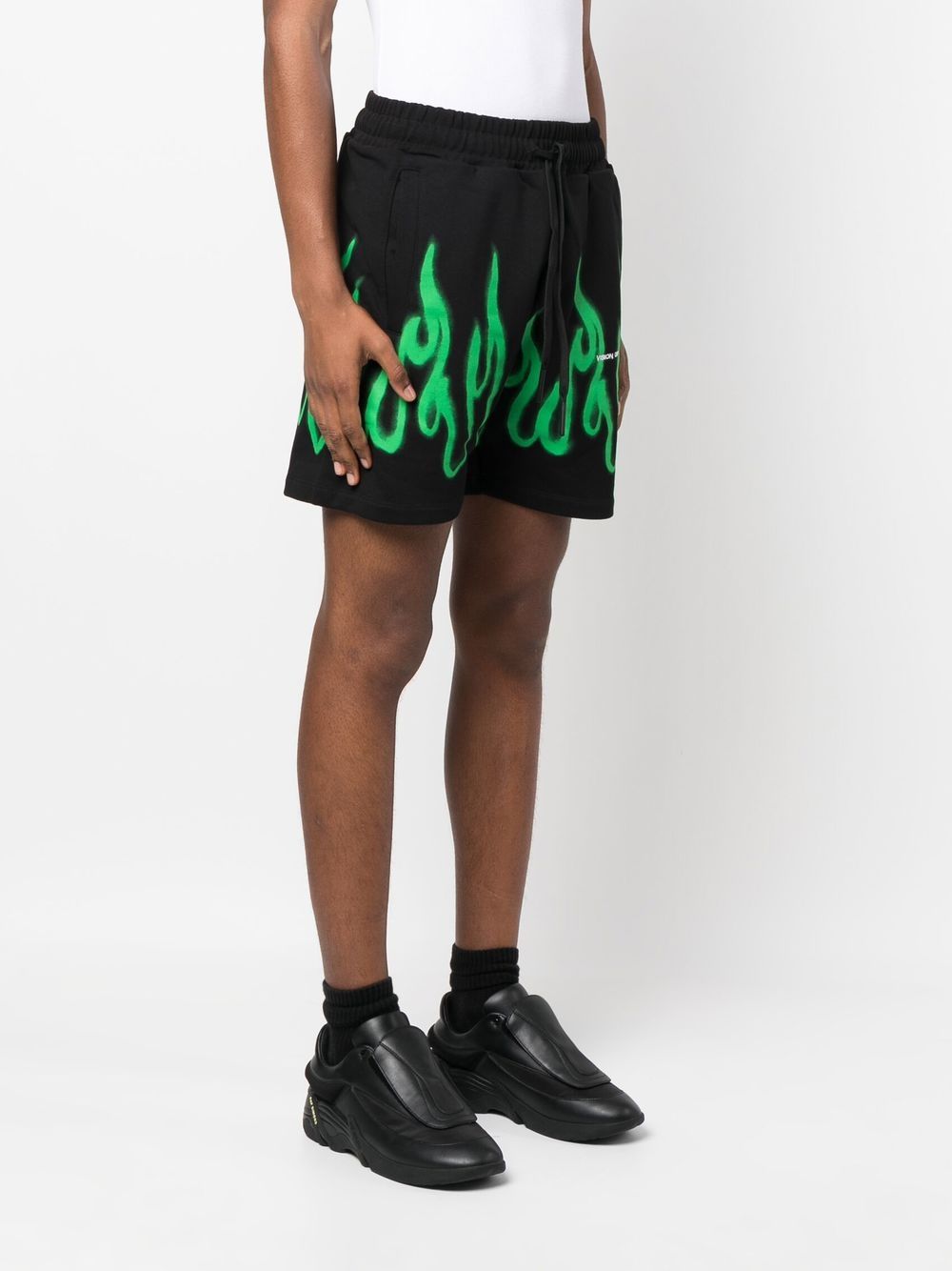 Shop Vision Of Super Logo-embroidered Flame Track Shorts In Schwarz