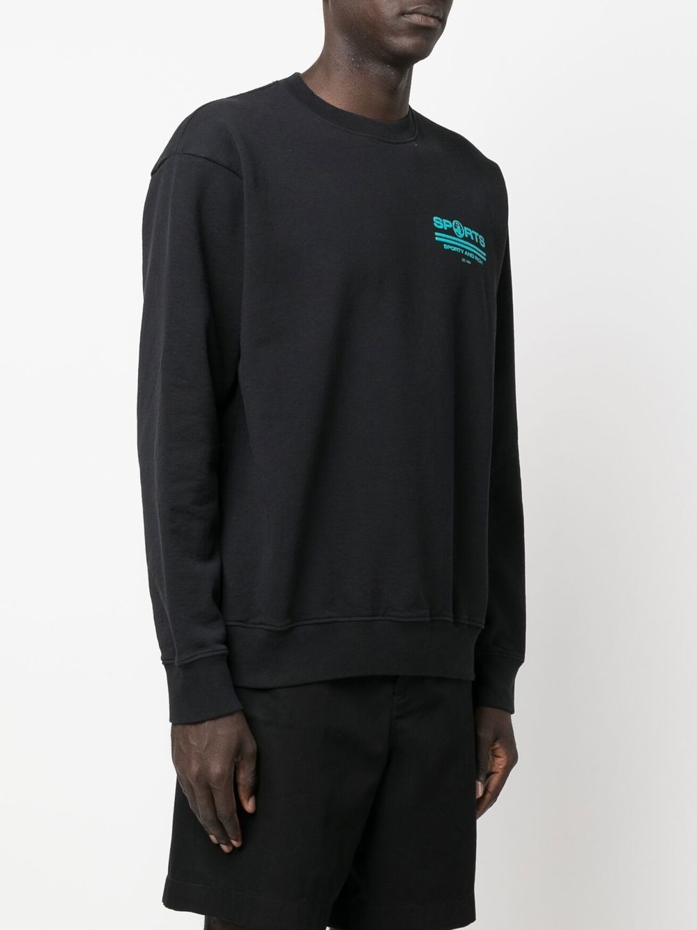 Shop Sporty And Rich Logo-print Long-sleeve Sweatshirt In Black