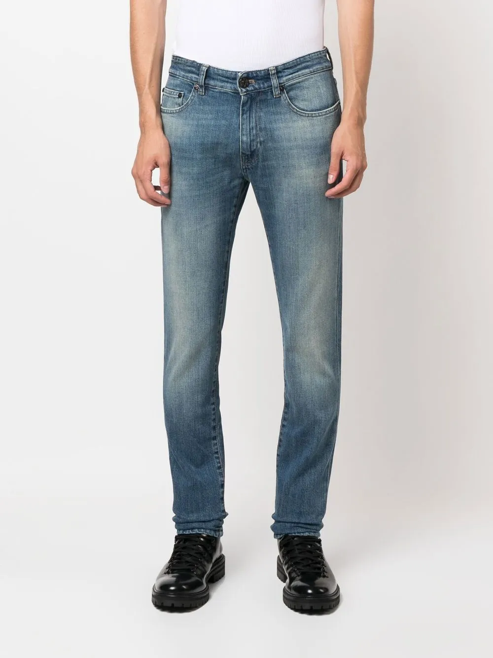  Pt Torino Ausgeblichene Slim Fit Jeans   Blau 