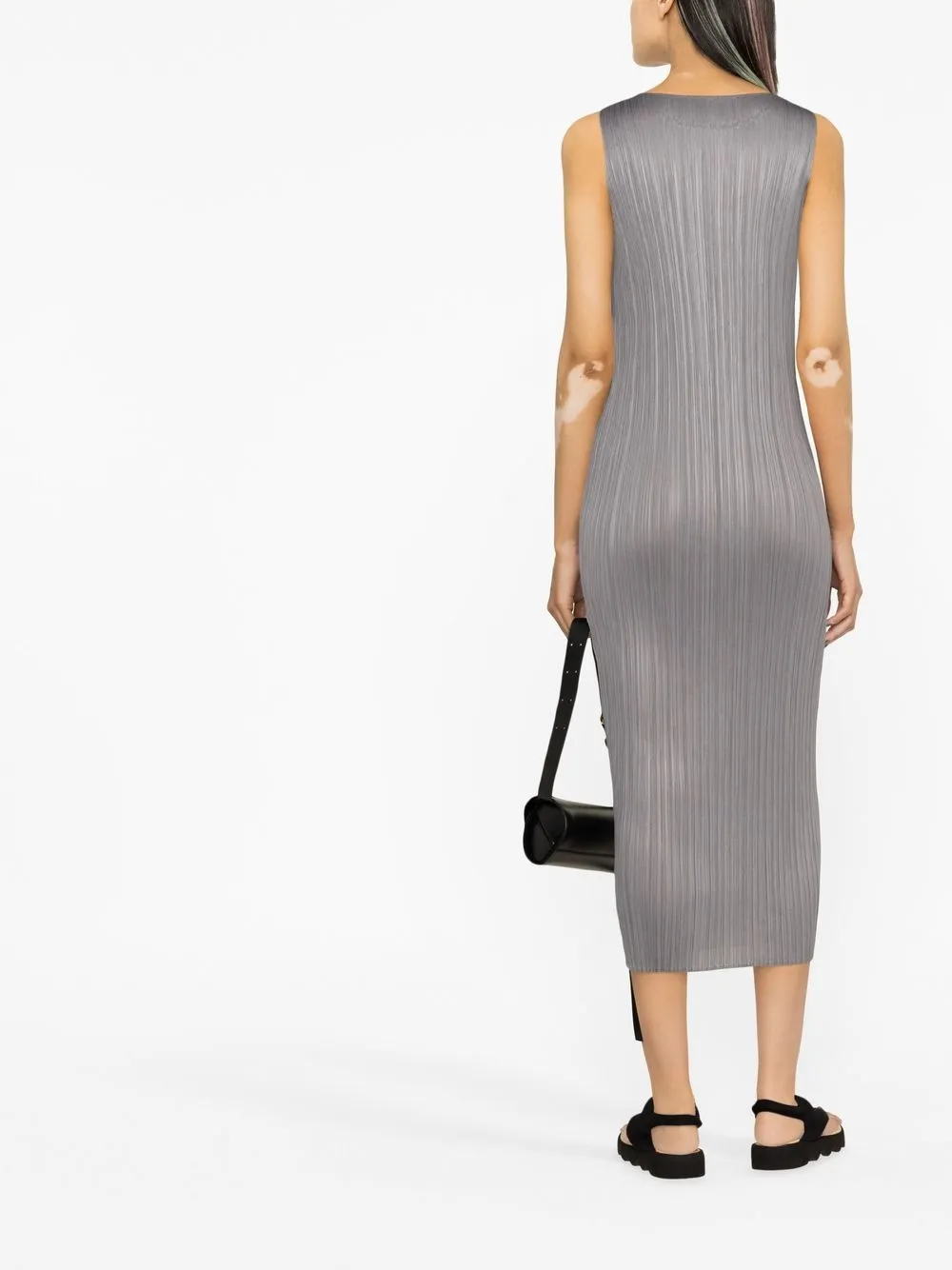 Issey Miyake Sleeveless Pleated Midi Dress In Grey Modesens