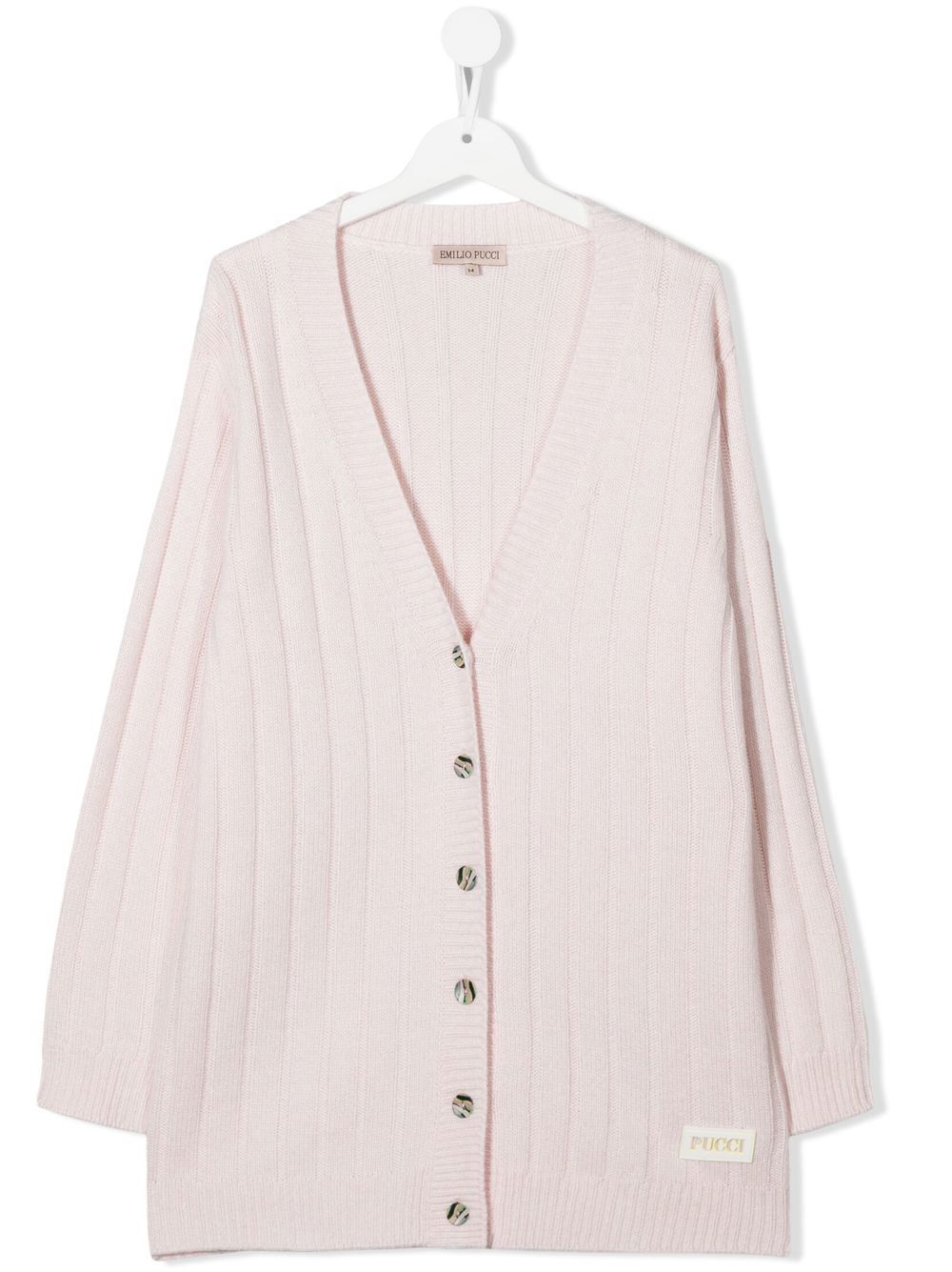 

PUCCI Junior ribbed-knit wool-blend cardigan - Pink