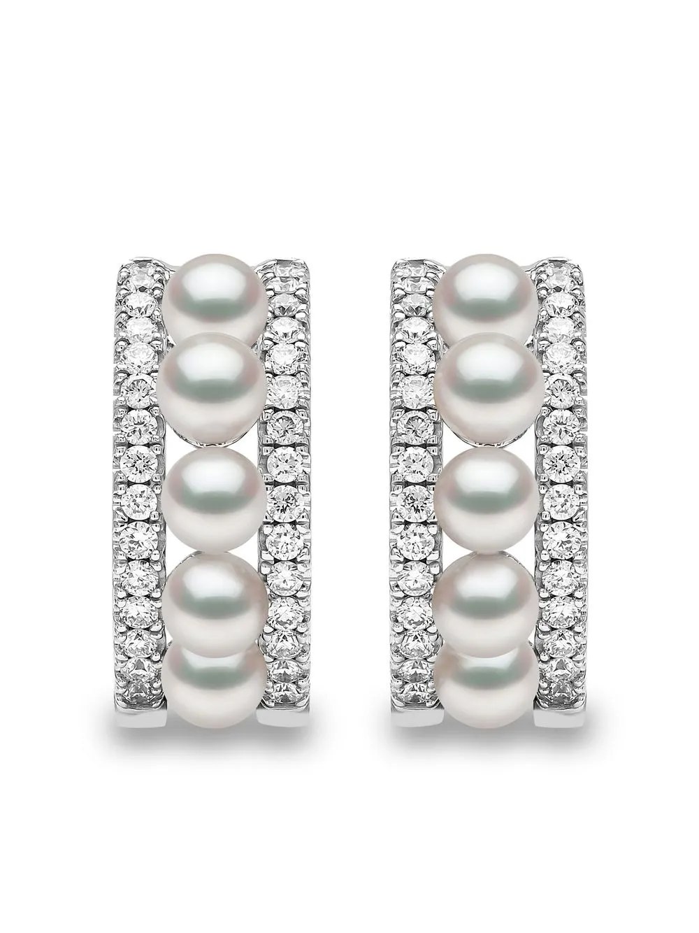 18kt White Gold Eclipse Akoya Pearl And Diamond Hoop Earrings