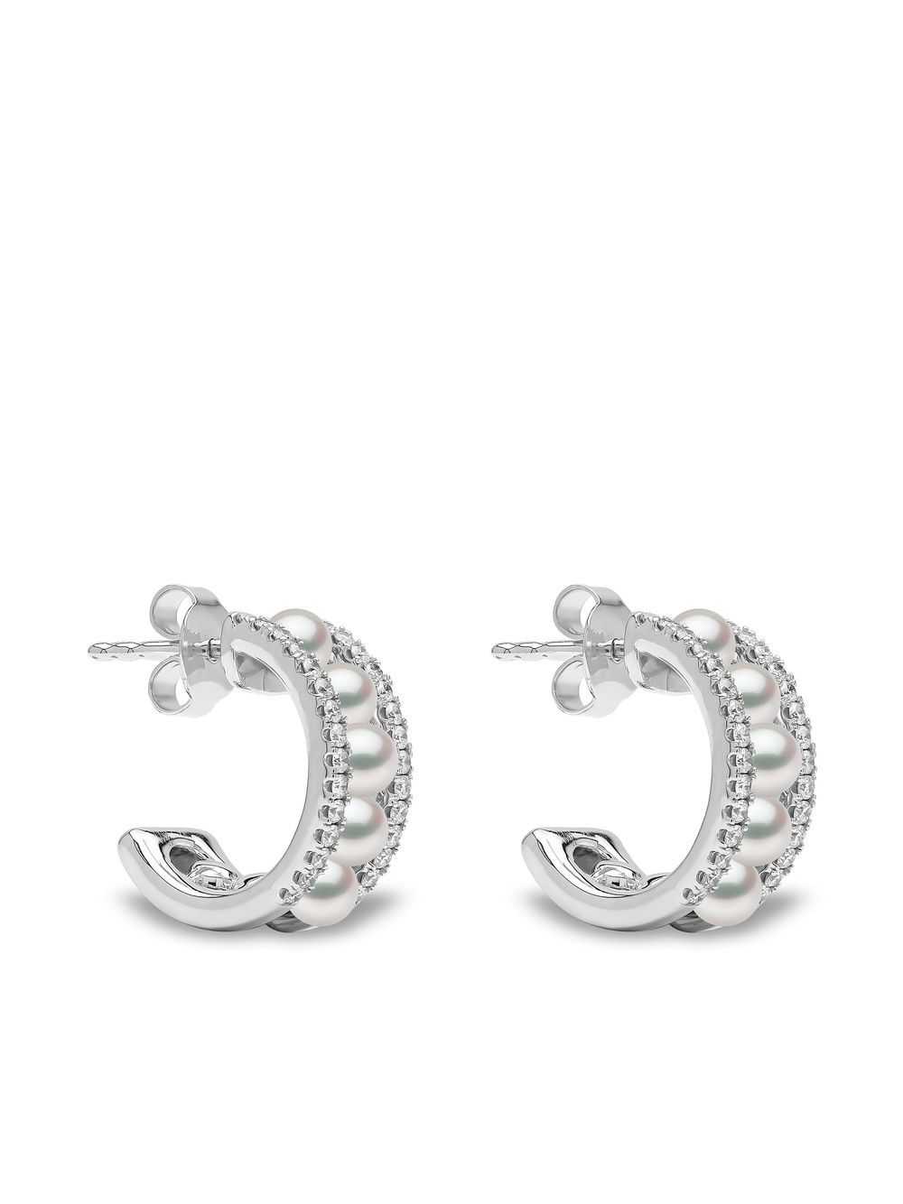 Yoko London 18kt white gold Eclipse Akoya pearl and diamond hoop earrings - Silver