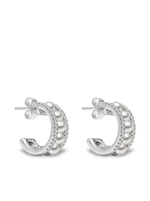 Boucles d'oreilles Eclipse en or blanc 18ct serties de perles d'Akoya et de diamants - Yoko London - Modalova