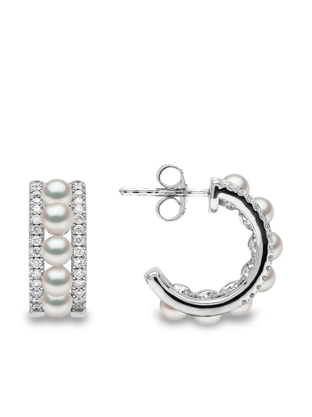 18kt White Gold Eclipse Akoya Pearl And Diamond Hoop Earrings