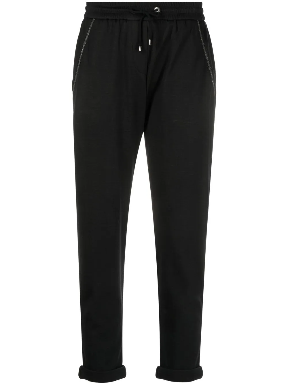 Brunello Cucinelli Monili-embellished cropped track pants – Black