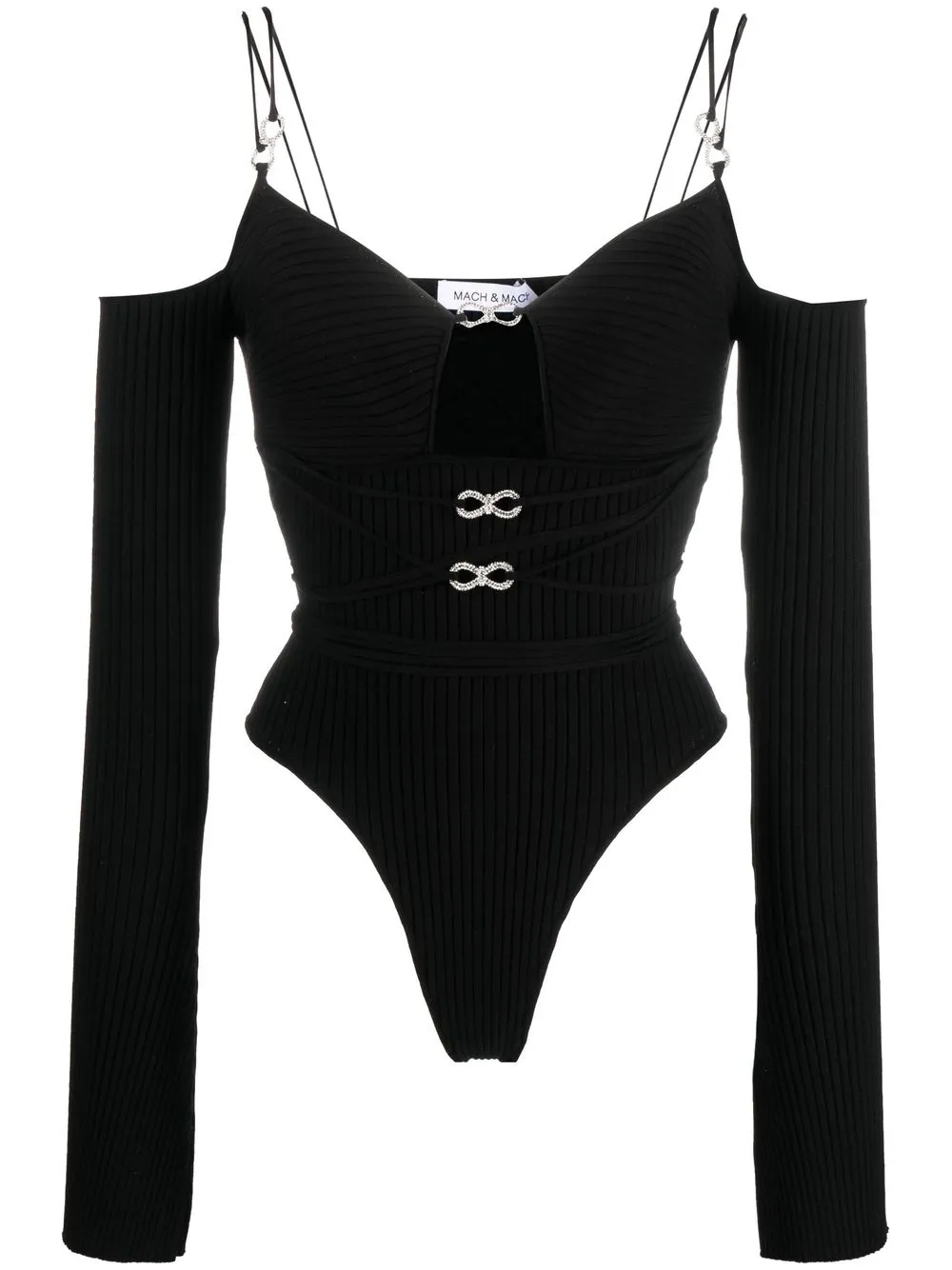 

MACH & MACH crystal-bows bodysuit - Black