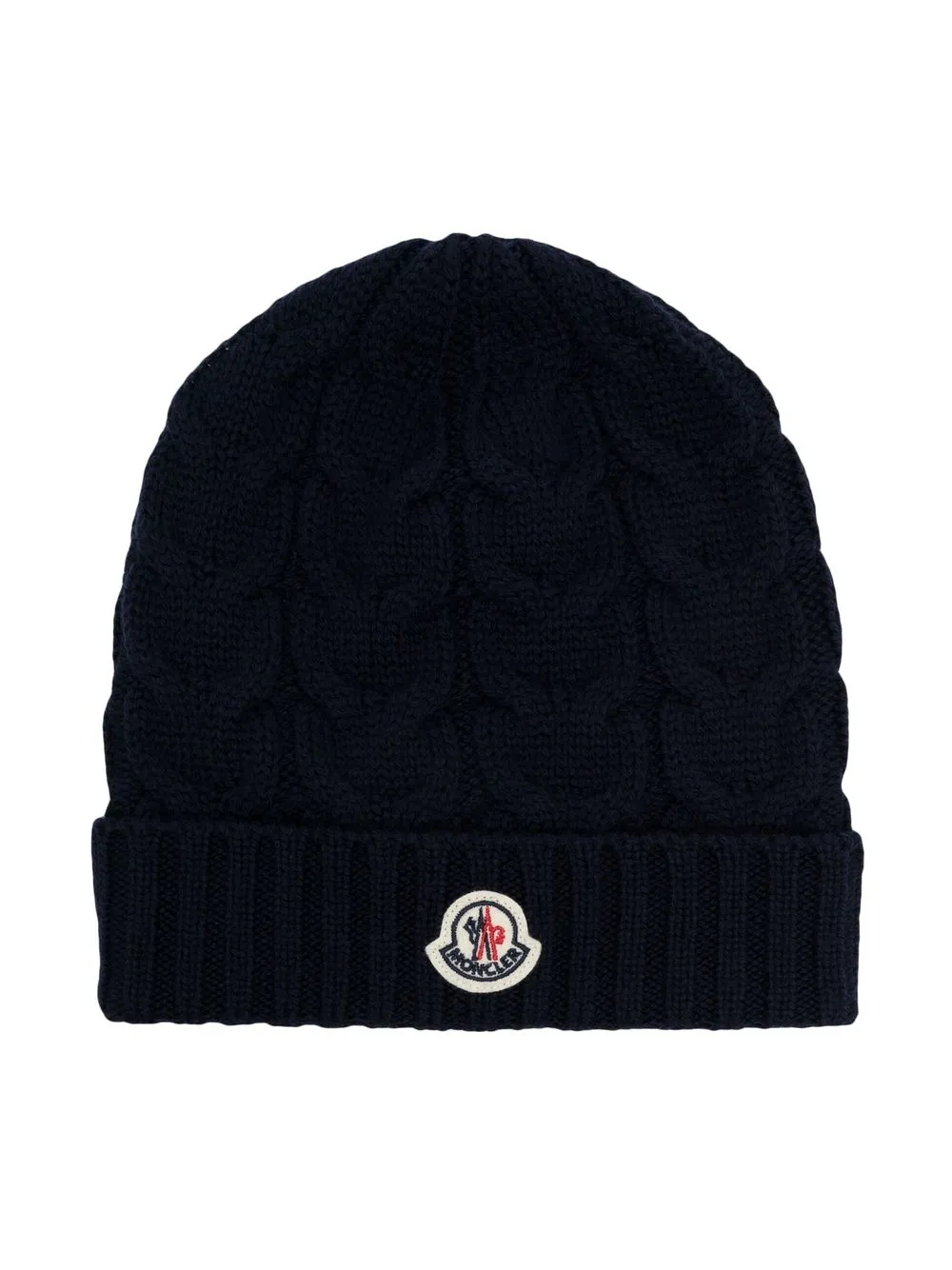 

Moncler Enfant logo-patch cable-knit beanie - Blue