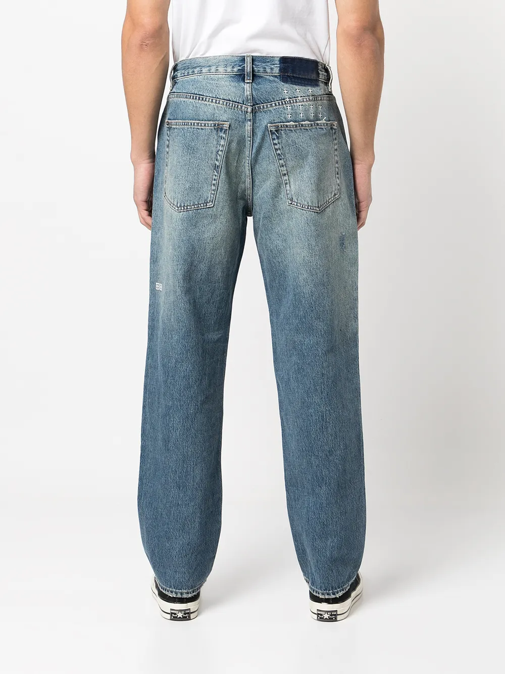 Blu Farfetch Abbigliamento Pantaloni e jeans Jeans Jeans straight Jeans dritti con effetto vissuto 