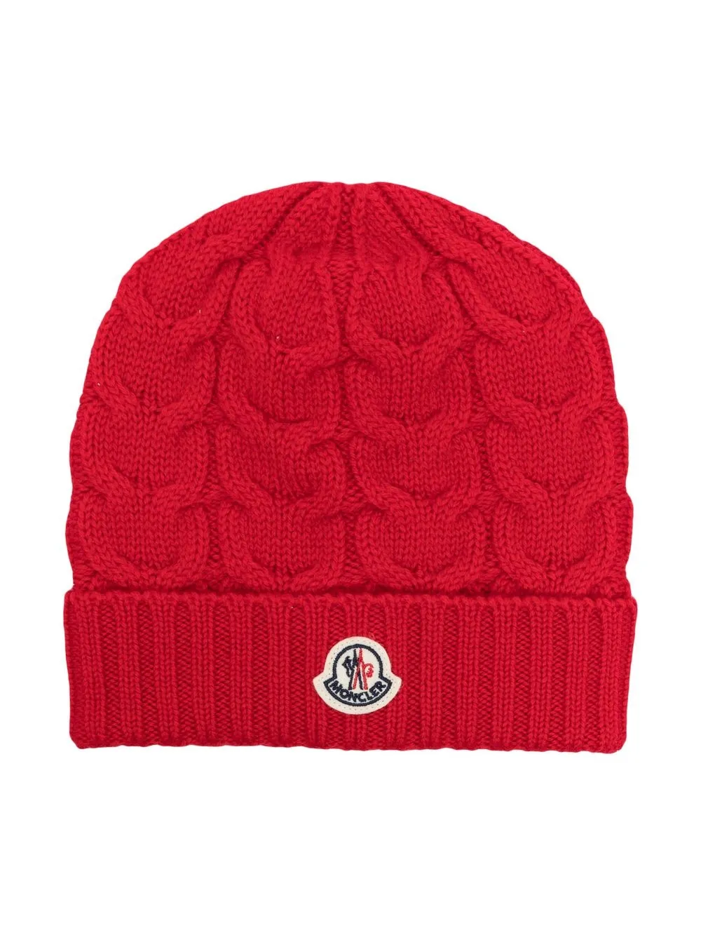 

Moncler Enfant logo-patch cable-knit beanie - Red