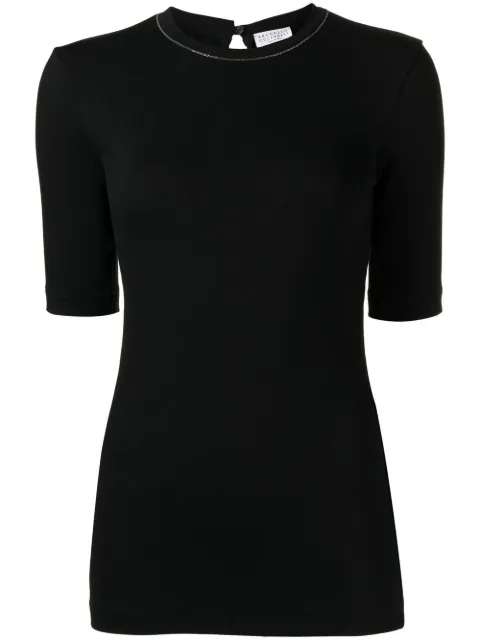 Brunello Cucinelli Camiseta de algodão com detalhe Monili 