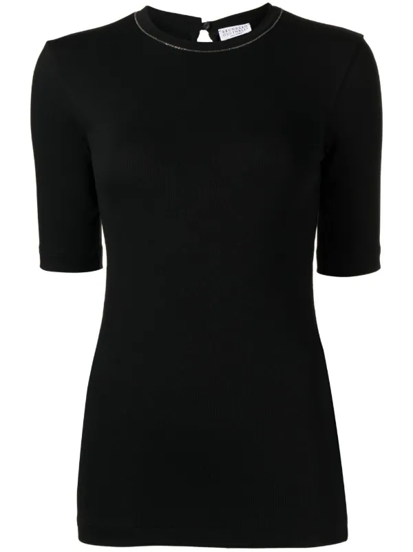 関税込み/BRUNELLO CUCINELLI モニーレ付き コットンTシャツ Brunello Cucinelli モニーレ Tシャツ | ブラック | FARFETCH JP