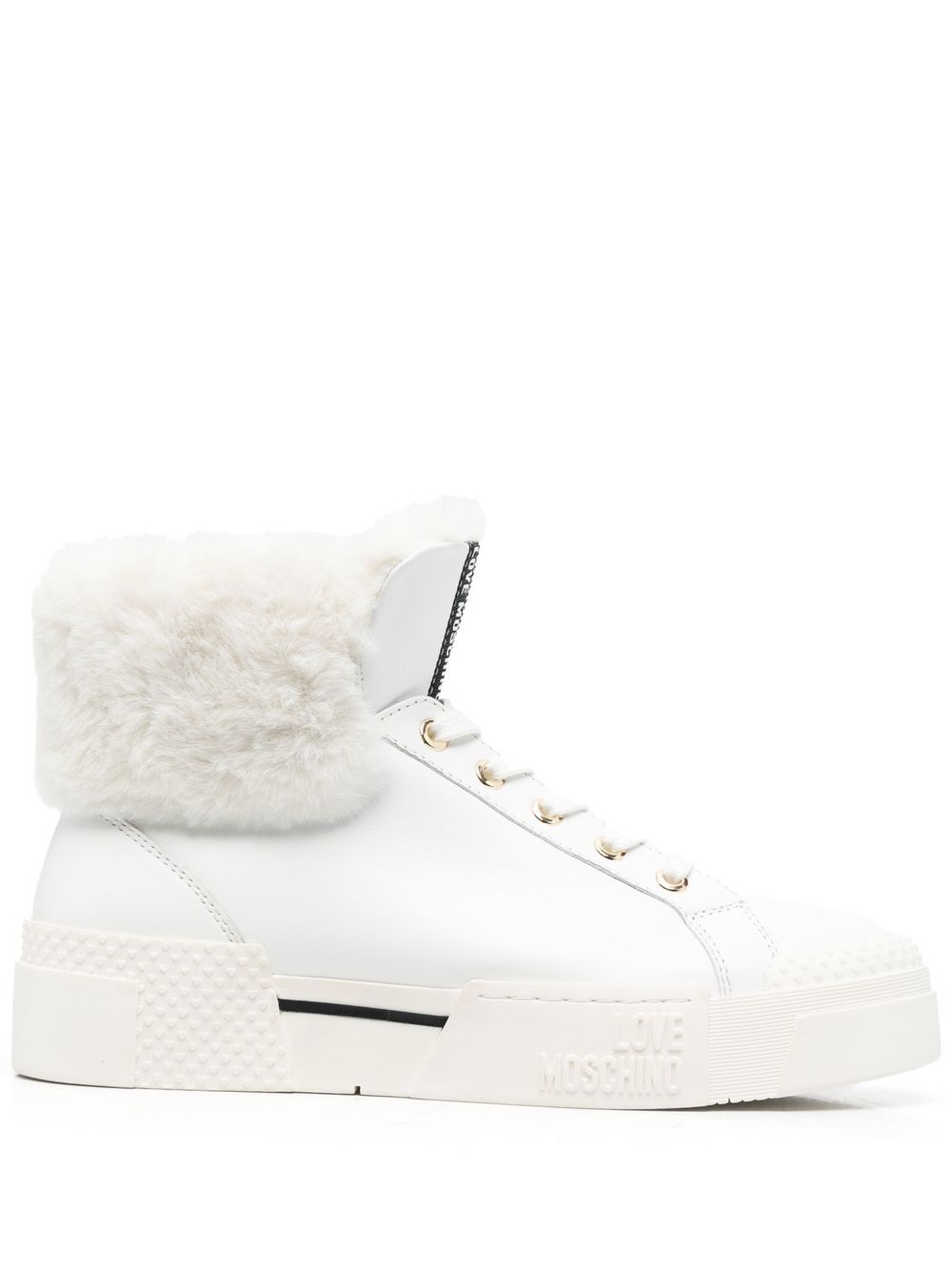 

Love Moschino tenis altos con ribete de pelo artificial - Blanco