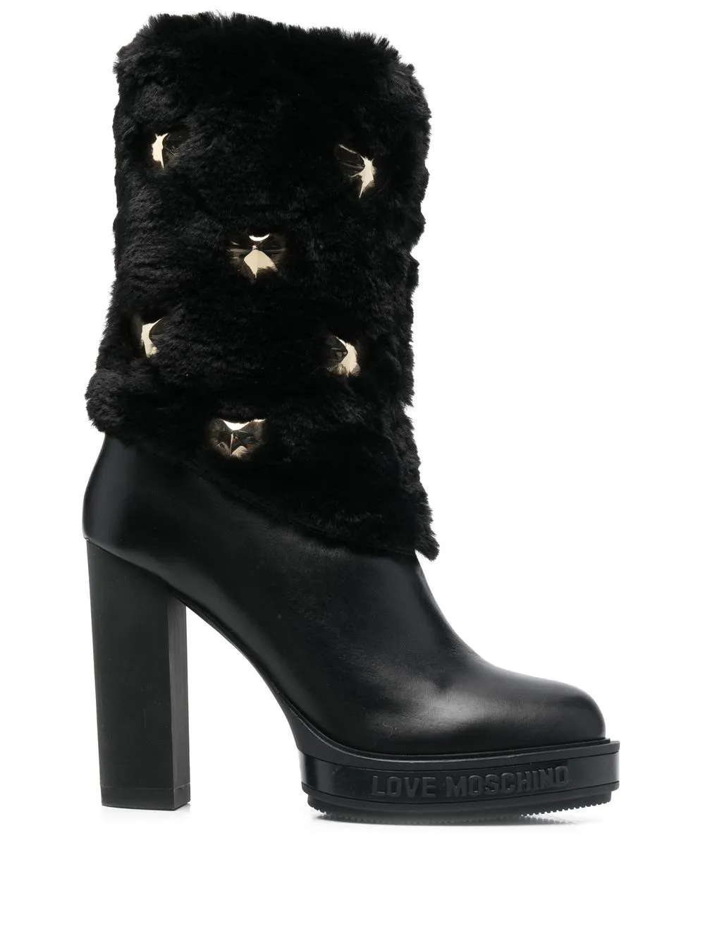 

Love Moschino studded faux-fur detail knee-high boots - Black