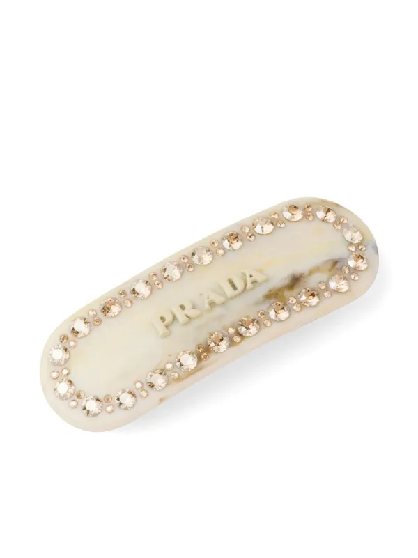 Prada Crystal-embellished Logo Hair Clip - F0304 Ivory