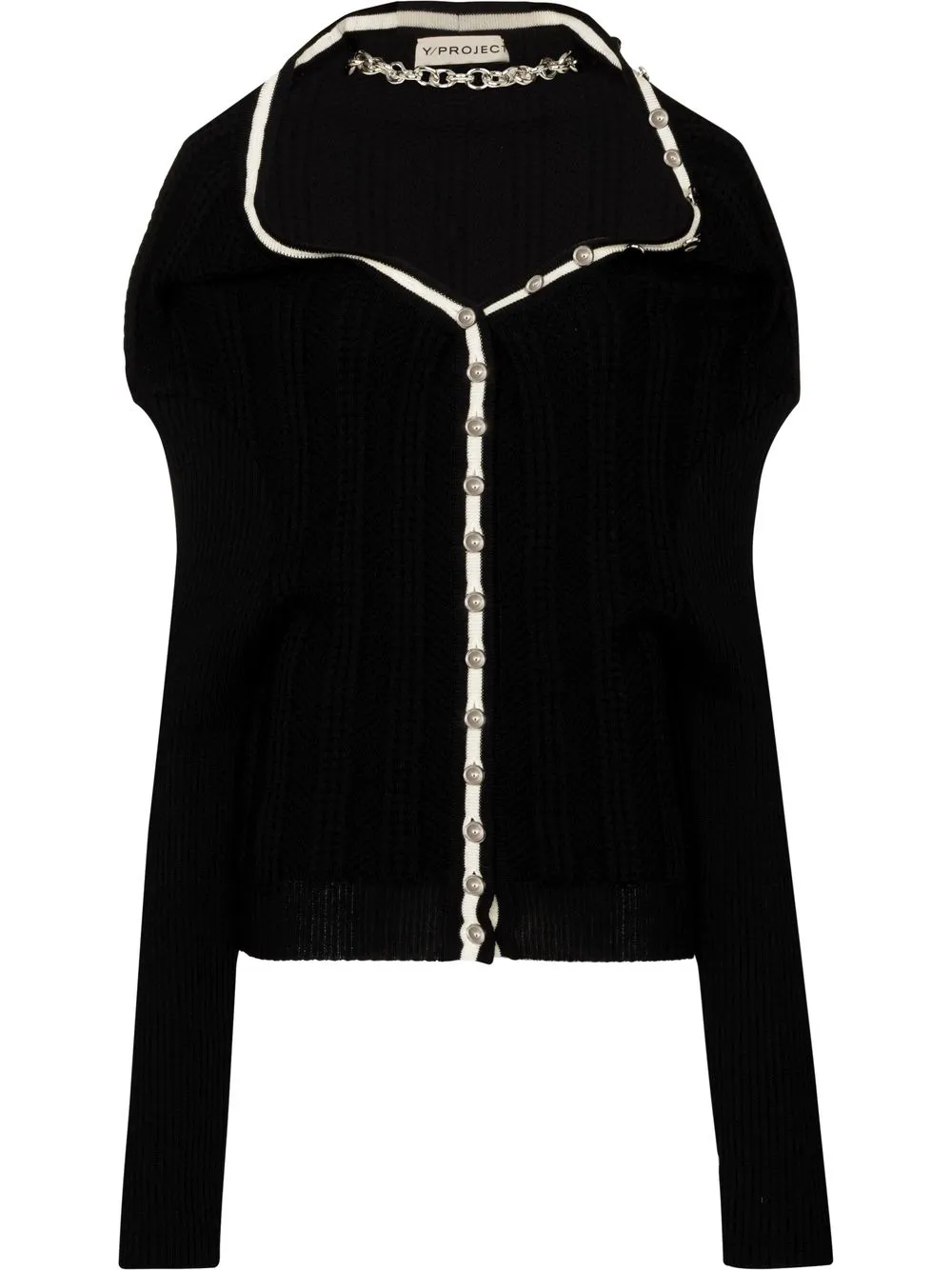 

Y/Project ruffle-detail ribbed-knit cardigan - Black